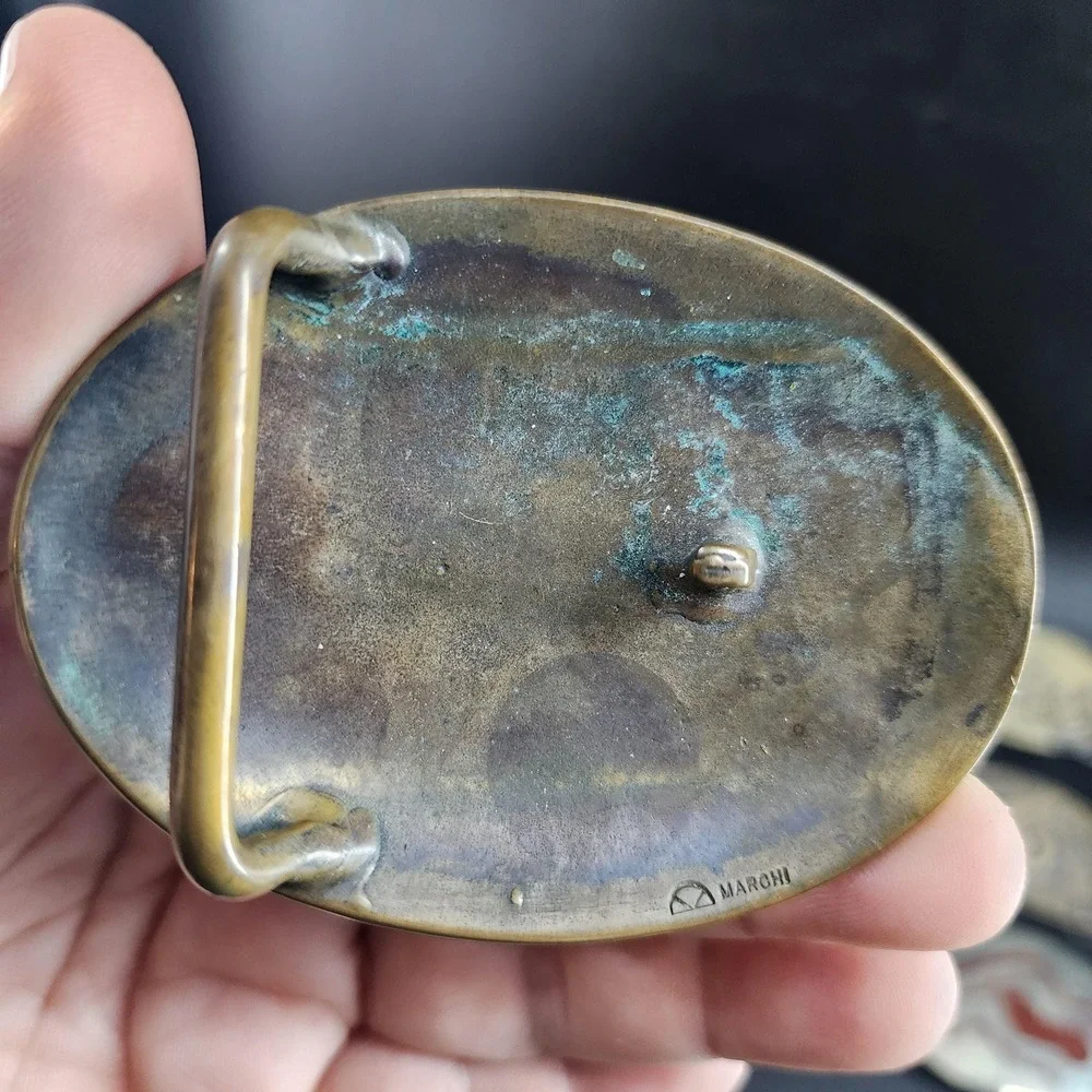 Vintage Derek Marchi Solid Brass Hand Made Belt Buckle